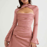 Vestido Curto Preto com Manga Longa e Recorte Frontal - Clivage Hiver VIEUX OFICIAL