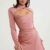 Vestido Curto Preto com Manga Longa e Recorte Frontal - Clivage Hiver VIEUX OFICIAL