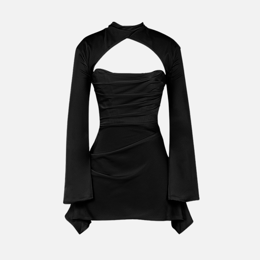 Vestido Curto Preto com Manga Longa e Recorte Frontal - Clivage Hiver - VIEUX OFICIAL