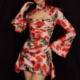Vestido Curto Preto com Manga Longa e Recorte Frontal - Clivage Hiver VIEUX OFICIAL