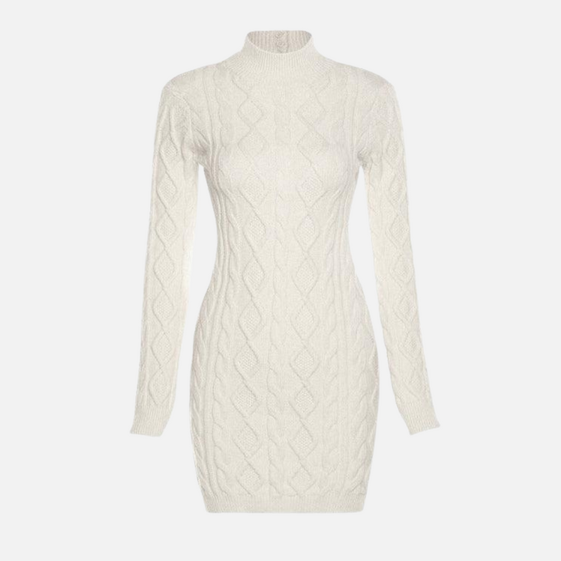 Vestido curto de tricô off white manga longa com costas nuas bege Roane VIEUX OFICIAL