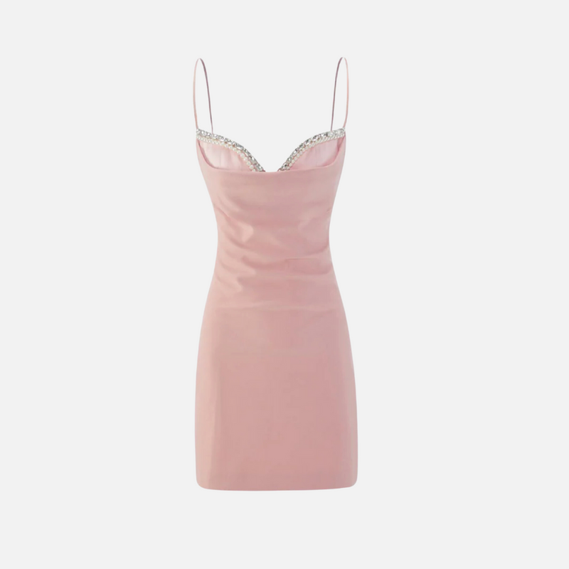 Vestido curto rosa com alças finas e bordado de pérolas no decote Perle VIEUX OFICIAL