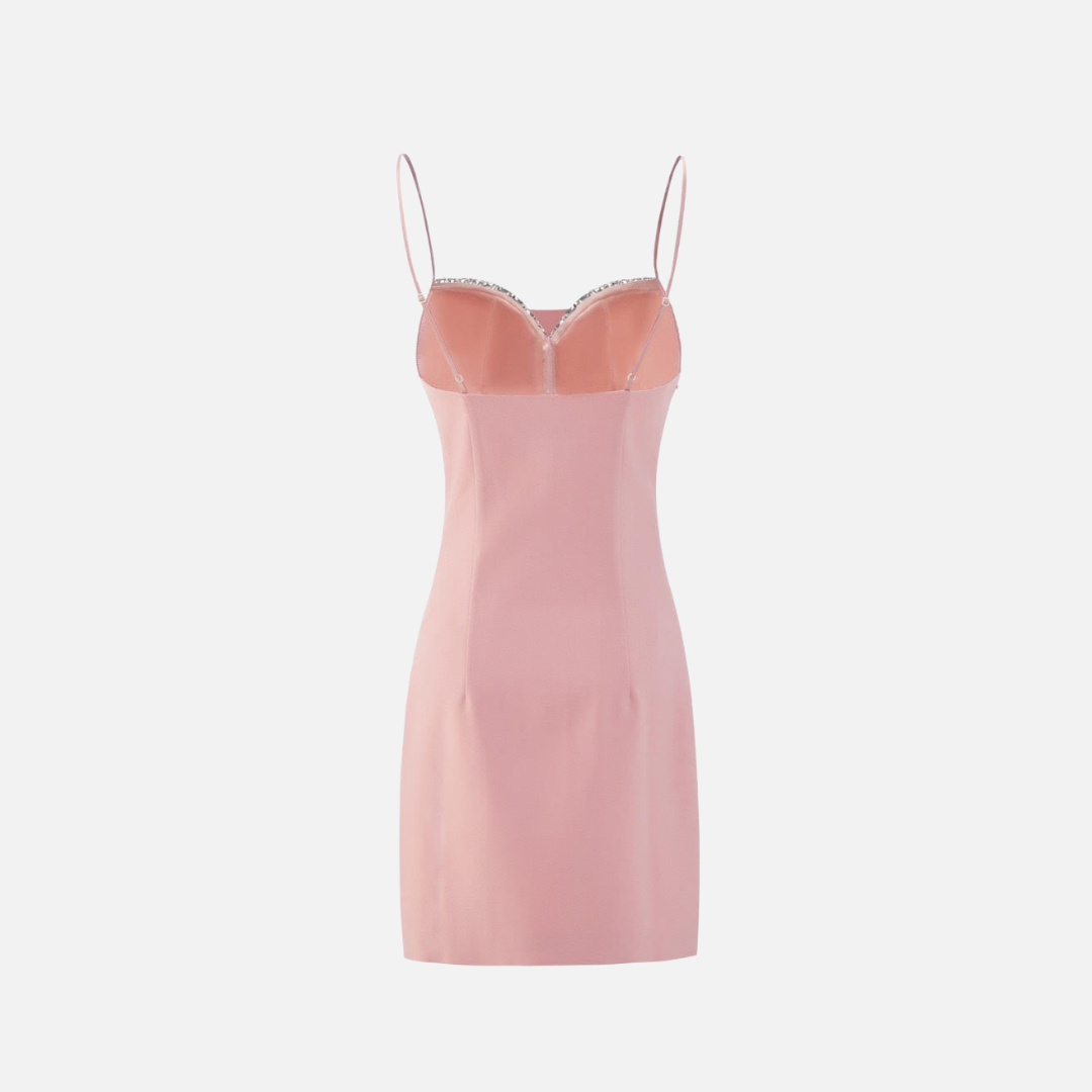 Vestido Curto Rosa com Alças Finas e Bordado de Pérolas no Decote - Perle VIEUX OFICIAL