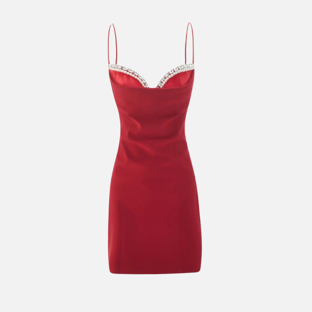 Vestido Curto Rosa com Alças Finas e Bordado de Pérolas no Decote - Perle VIEUX OFICIAL