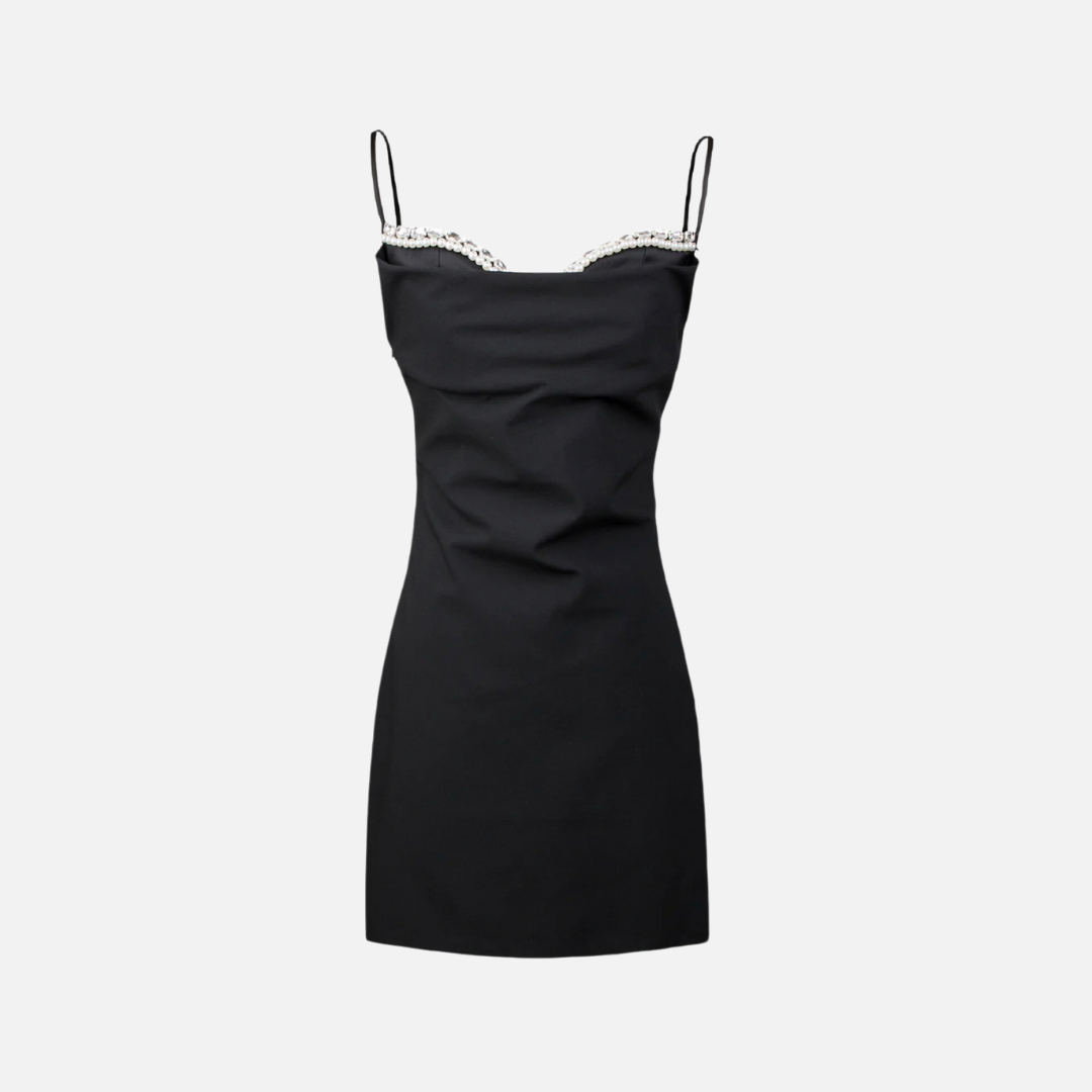 Vestido Curto Rosa com Alças Finas e Bordado de Pérolas no Decote - Perle VIEUX OFICIAL
