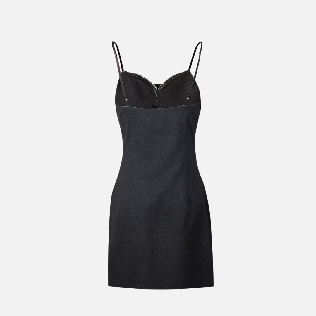 Vestido Curto Rosa com Alças Finas e Bordado de Pérolas no Decote - Perle VIEUX OFICIAL