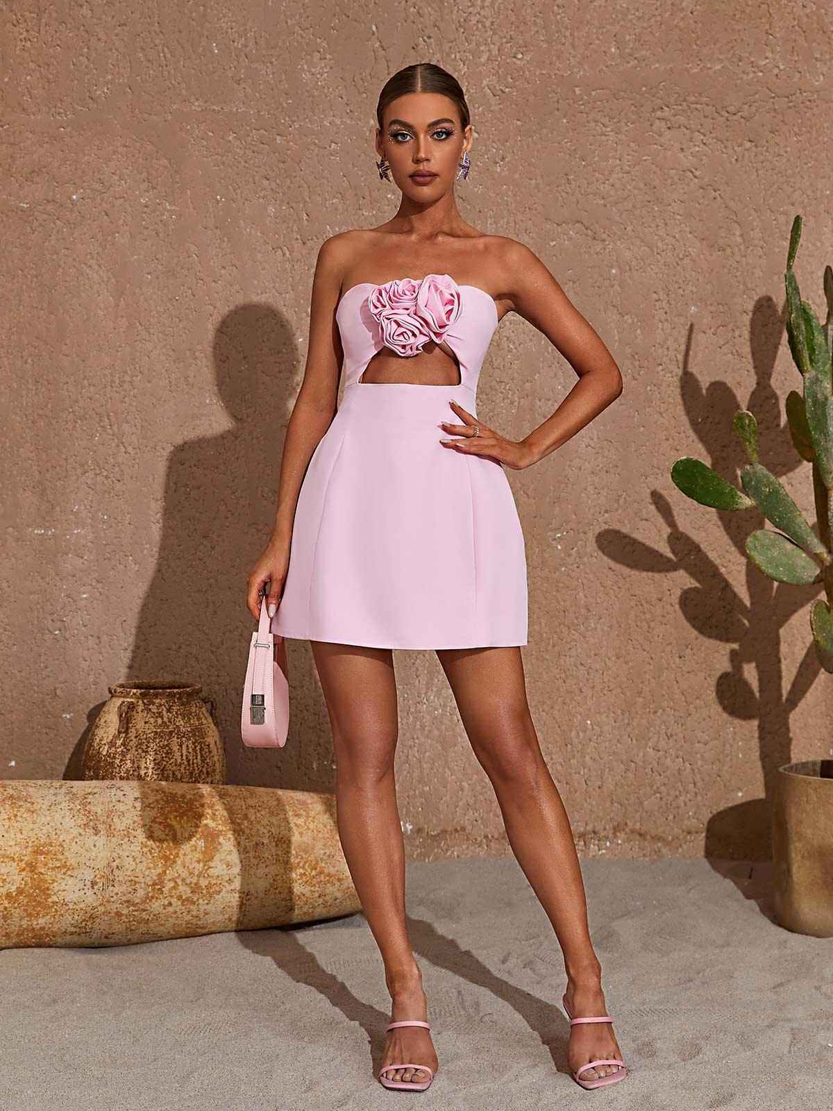 Vestido Curto Tomara que Caia com Flor 3D – Rosalie - VIEUX OFICIAL