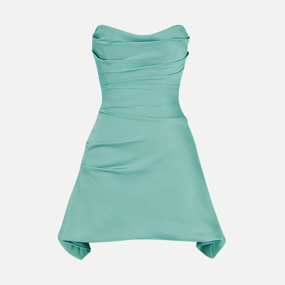 Vestido Curto Tomara que Caia em Cetim com Fenda - Clivage - VIEUX OFICIAL