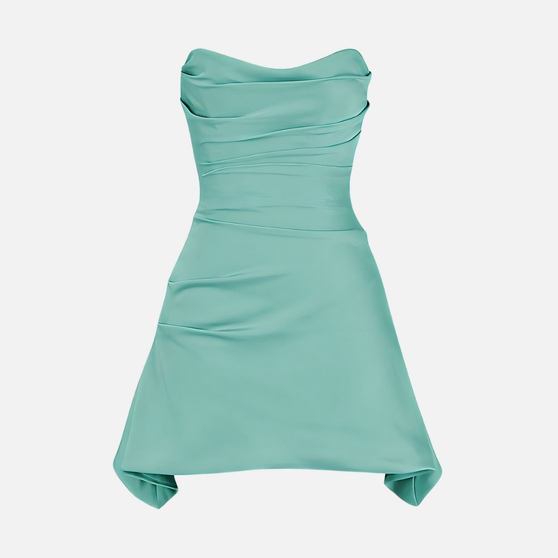 Vestido curto tomara que caia em cetim com fenda verde Clivage VIEUX OFICIAL