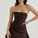 Vestido Curto Tomara que Caia em Cetim com Fenda - Clivage - VIEUX OFICIAL