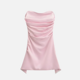 Vestido Curto Tomara que Caia em Cetim com Fenda - Clivage - VIEUX OFICIAL