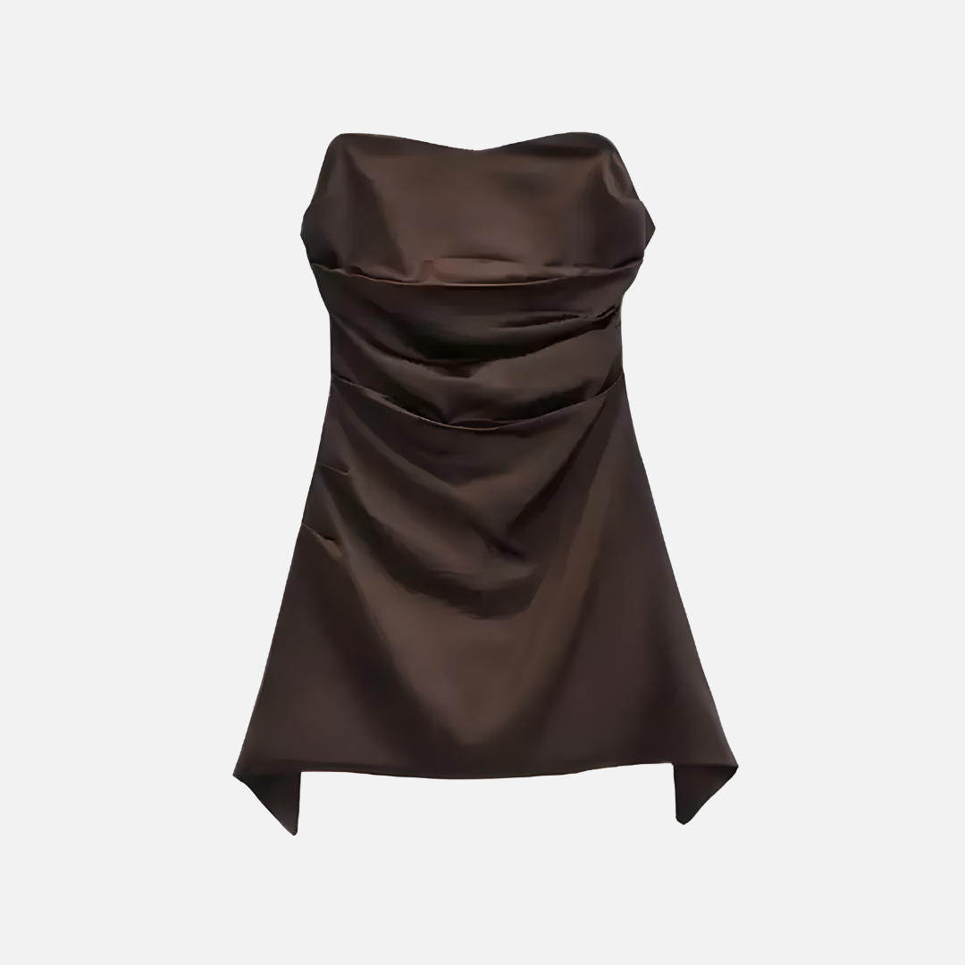 Vestido Curto Tomara que Caia em Cetim com Fenda - Clivage - VIEUX OFICIAL
