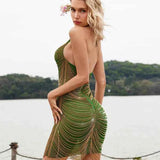 Vestido Curto Verde com Correntes Douradas e Decote - Paquin VIEUX OFICIAL