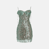Vestido Curto Verde com Paetês e Alças de Corrente - Joubert VIEUX OFICIAL