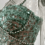 Vestido Curto Verde com Paetês e Alças de Corrente - Joubert VIEUX OFICIAL