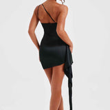 Vestido Curto de Festa Assimétrico com Drapeado e Cauda Lateral – Guimet - VIEUX OFICIAL