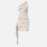 Vestido Curto de Festa Assimétrico com Drapeado e Cauda Lateral – Guimet - VIEUX OFICIAL