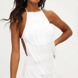 Vestido Curto de Festa com Franjas e Decote Halter – Chicago VIEUX OFICIAL