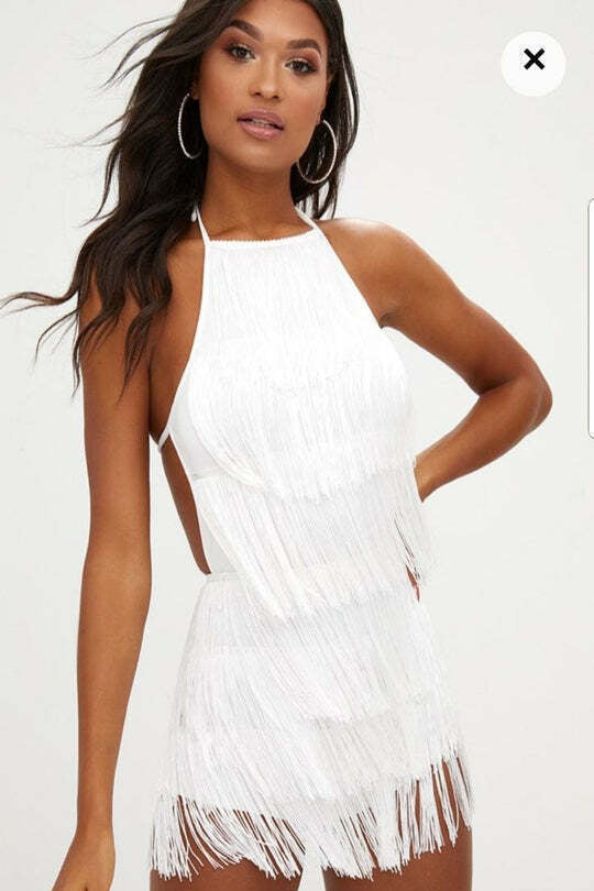 Vestido Curto de Festa com Franjas e Decote Halter – Chicago VIEUX OFICIAL