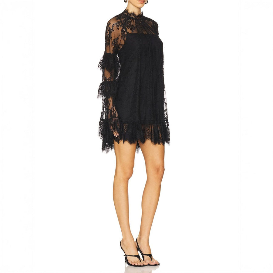 Vestido Curto de Renda com Manga Longa e Transparência – Chantal VIEUX OFICIAL