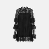 Vestido Curto de Renda com Manga Longa e Transparência – Chantal VIEUX OFICIAL