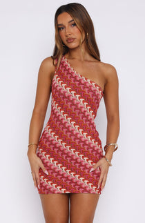 Vestido Curto de Tricô Um Ombro Só com Padronagem Ondulada – Mosaic VIEUX OFICIAL