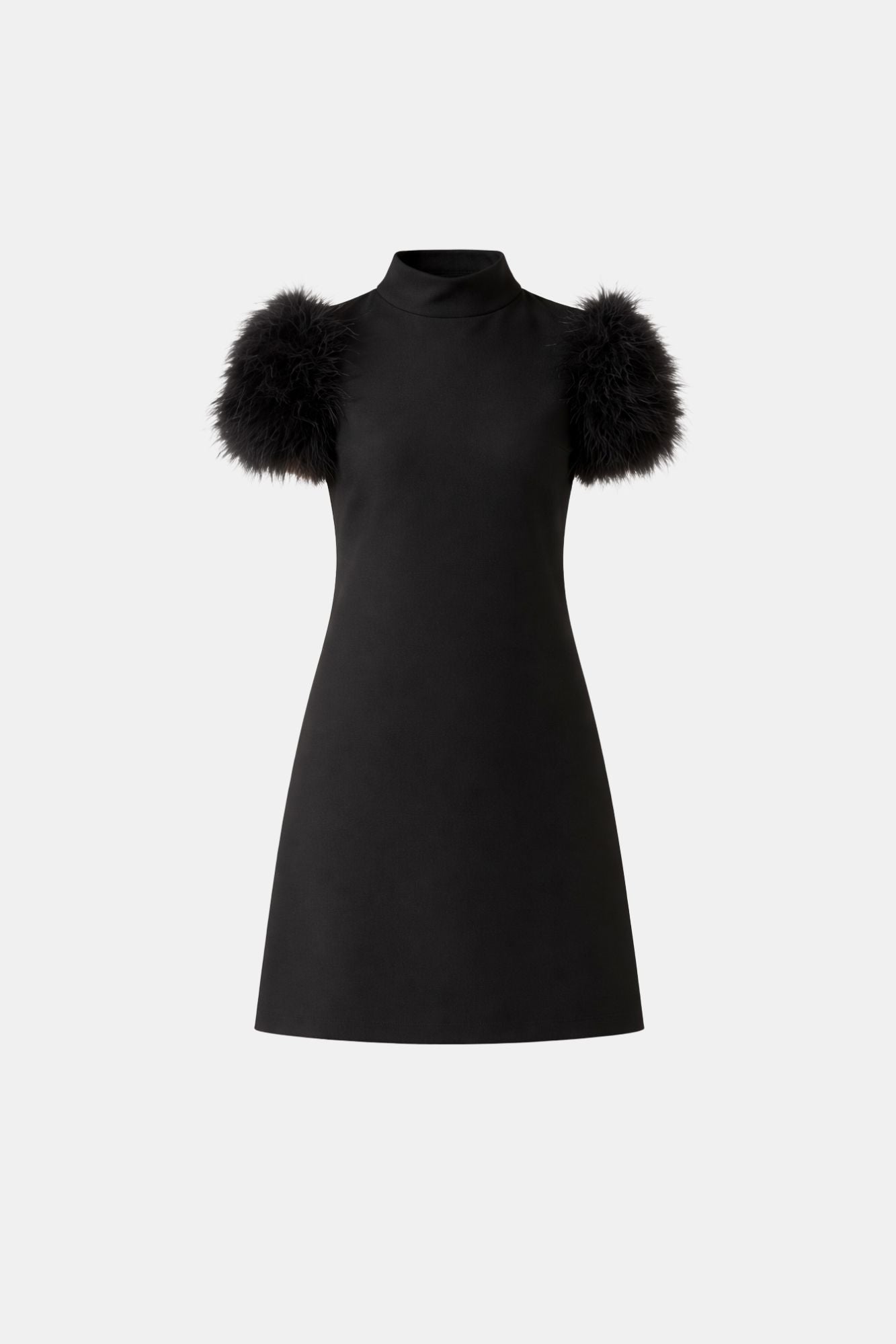 Vestido Feminino Curto de Festa Reto com Plumas nas Mangas – Giovanna VIEUX OFICIAL