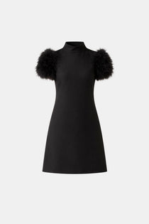 Vestido curto de festa reto com plumas nas mangas Manon VIEUX OFICIAL