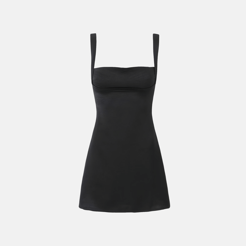 Vestido curto preto justo com alças largas e decote reto Leed VIEUX OFICIAL