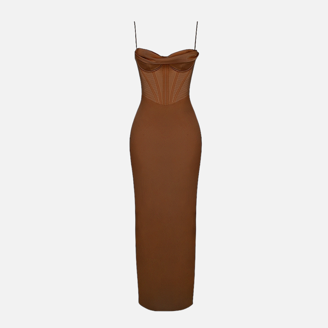 Vestido longo de festa com corset branco Les Feuilles VIEUX OFICIAL