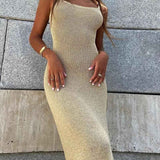 Vestido Longo Bege de Tricô – Royer VIEUX OFICIAL