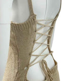 Vestido Longo Bege de Tricô – Royer VIEUX OFICIAL