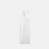 Vestido Longo Branco com Franjas e Corrente Dourada no Decote – Ferre - VIEUX OFICIAL