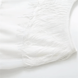 Vestido Longo Branco com Franjas e Corrente Dourada no Decote – Ferre - VIEUX OFICIAL