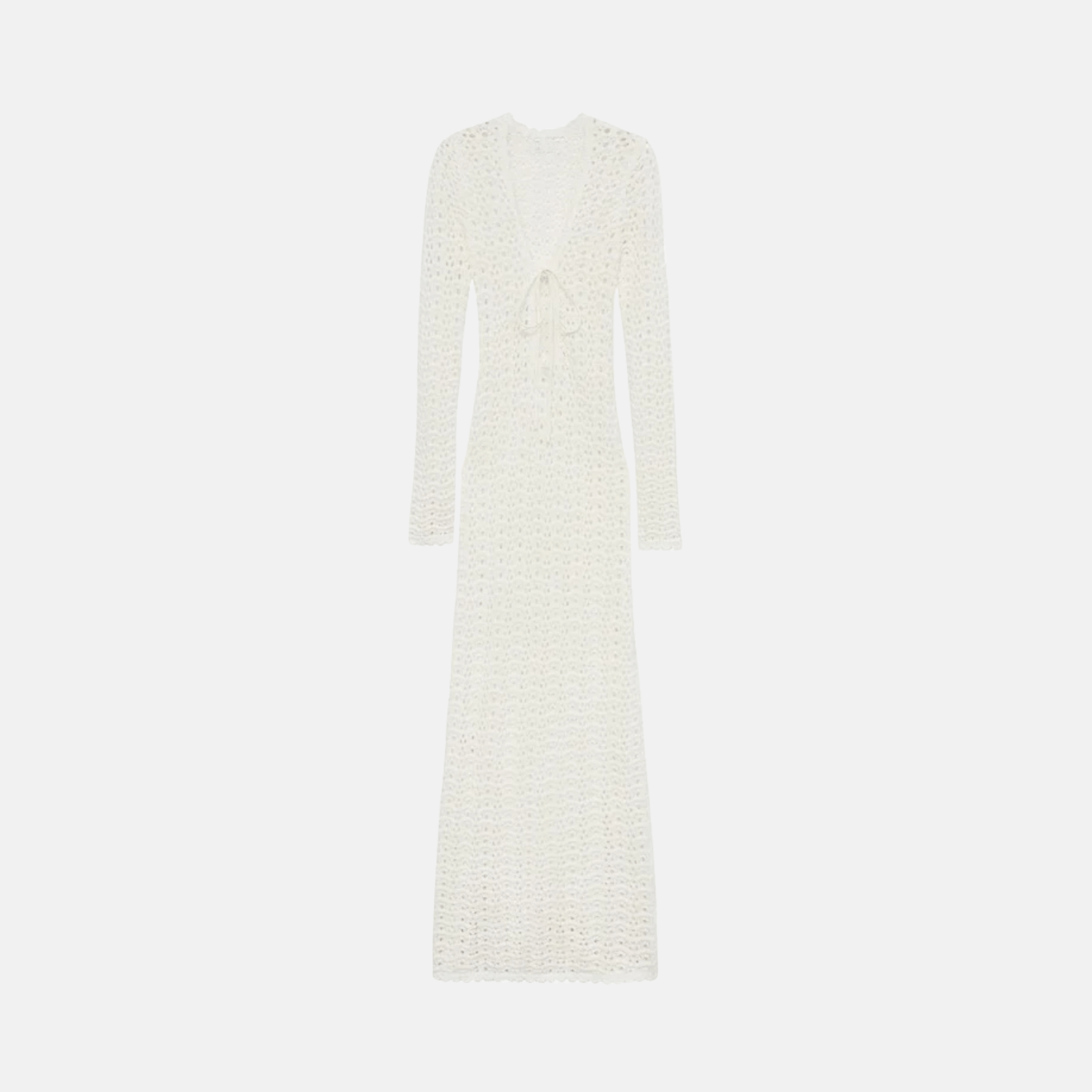 Vestido Longo Branco em Crochê com Recorte Frontal e Amarração – Remy - VIEUX OFICIAL