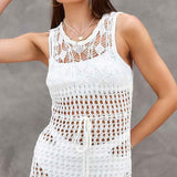 Vestido Longo Branco em Crochê com Transparência e Franjas - Lejeune VIEUX OFICIAL