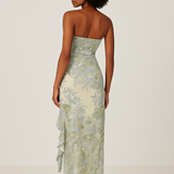 Vestido Longo Floral Tomara que Caia com Fenda Assimétrica e Babados – Fleurisse VIEUX OFICIAL