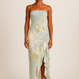Vestido Longo Floral Tomara que Caia com Fenda Assimétrica e Babados – Fleurisse VIEUX OFICIAL