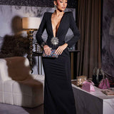Vestido Longo HeutVestido de Festa Longo Preto com Decote Profundo e Bordado de Cristal – Heut - VIEUX OFICIAL