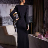 Vestido Longo HeutVestido de Festa Longo Preto com Decote Profundo e Bordado de Cristal – Heut - VIEUX OFICIAL