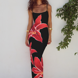 Vestido Longo Justo de Malha com Estampa Maxi Floral e Decote Quadrado – Ella VIEUX OFICIAL