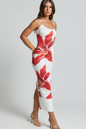 Vestido Longo Justo de Malha com Estampa Maxi Floral e Decote Quadrado – Ella VIEUX OFICIAL