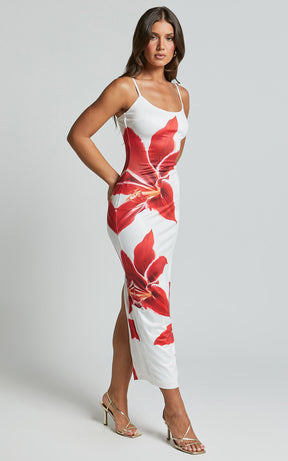 Vestido Longo Justo de Malha com Estampa Maxi Floral e Decote Quadrado – Ella VIEUX OFICIAL