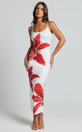 Vestido Longo Justo de Malha com Estampa Maxi Floral e Decote Quadrado – Ella VIEUX OFICIAL