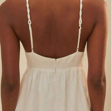 Vestido Longo Off-White com Alças Finas e Bordado de Palmeiras - Palmier VIEUX OFICIAL