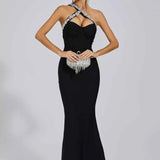 Vestido Longo Preto com Decote Cruzado Bordado em Cristais e Fenda Discreta – Billie VIEUX OFICIAL