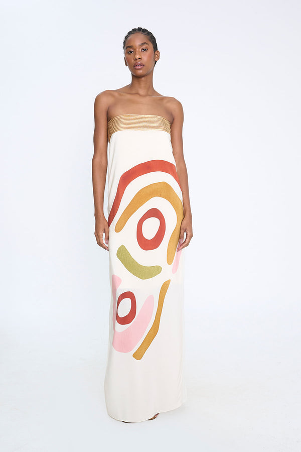 Vestido Longo Tomara que Caia com Estampa Abstrata – Tarsila