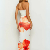 Vestido Longo Tomara que Caia com Estampa Floral Tropical em Laranja e Coral – Mallet VIEUX OFICIAL
