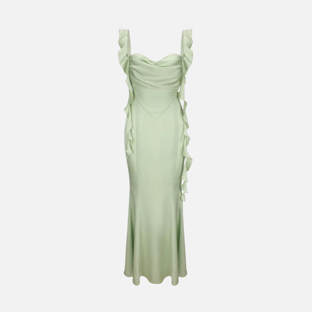 Vestido Longo Verde Menta de Festa com Alças em Amarração e Decote Coração Feminino – Verneuil VIEUX OFICIAL