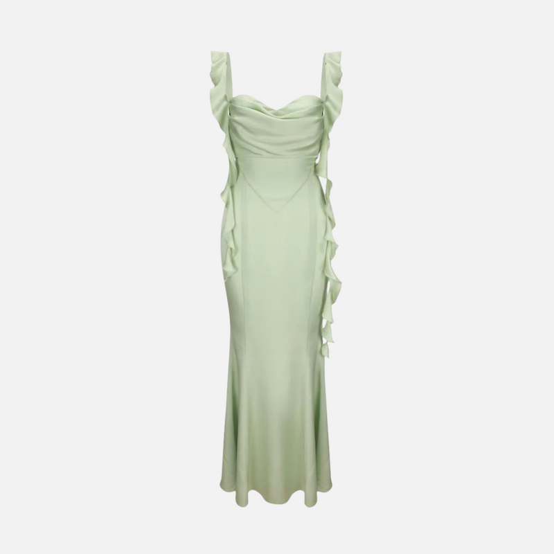 Vestido Longo Verde Menta de Festa com Alças em Amarração e Decote Coração Feminino – Verneuil VIEUX OFICIAL